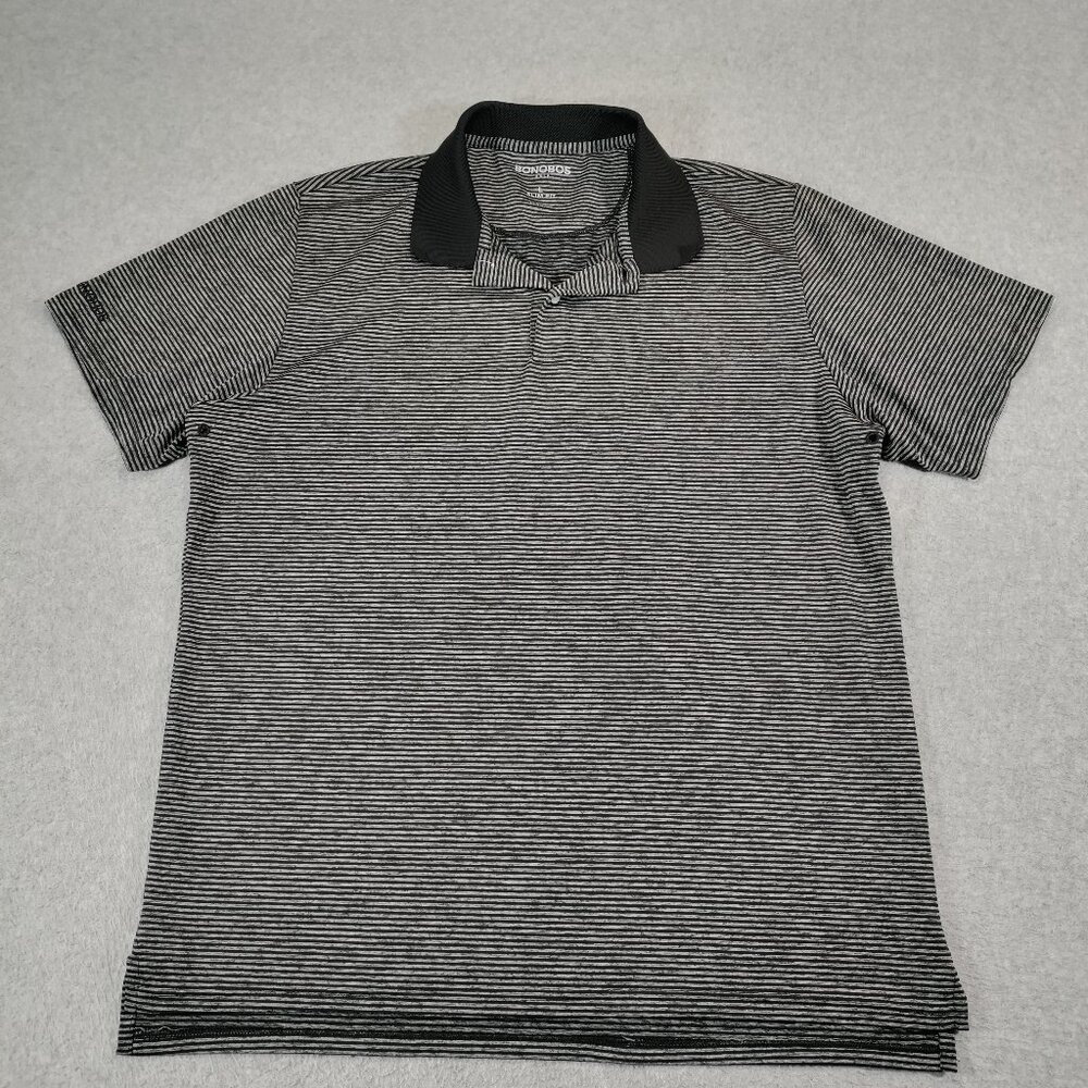 Bonobos Golf Polo Shirt Mens Large Slim Fit Black Gray Striped Performance